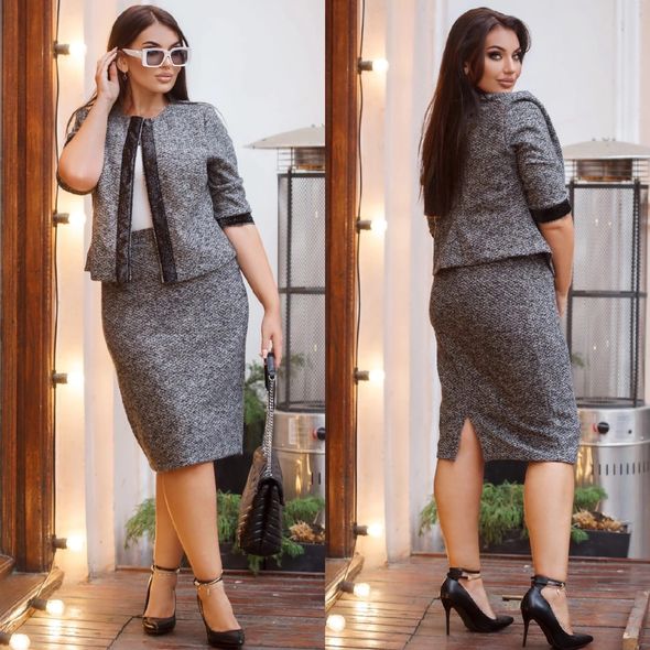 Женский деловой костюм юбочный с жакетом графитовый д41654, Цвет: Графит, Размер: 54-56 UKR, фото 