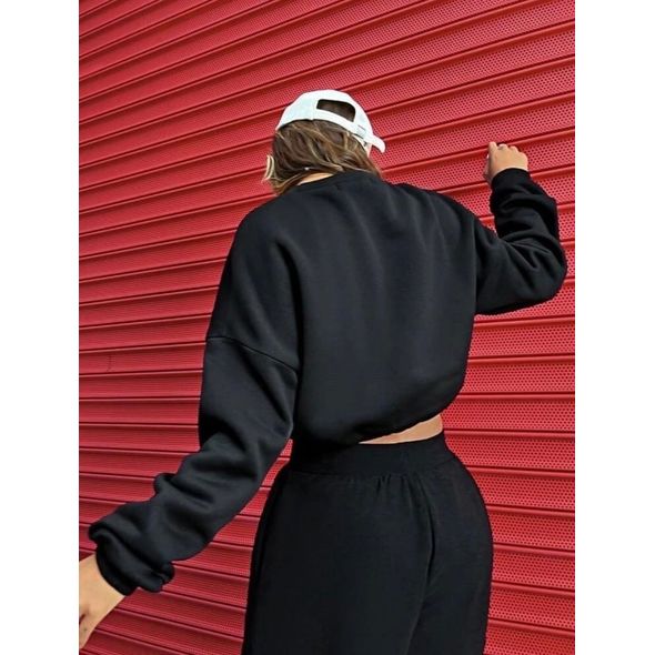 Женский свитшот укороченный черный 855, Цвет: Черный, Размер: L-XL (46-48 UKR), фото , изображение 2