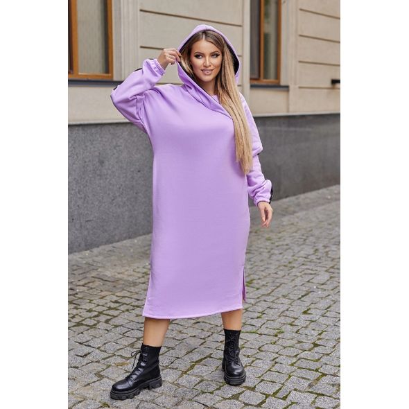Теплое платье миди с капюшоном лиловое р15437, Цвет: Лиловый, Размер: L-XL (46-48 UKR), фото , изображение 2