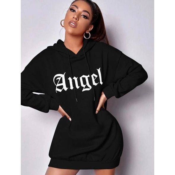 Чорна сукня-худі коротка з капюшоном 347, Колір: Чорний, Розмір: 42-46, фото 