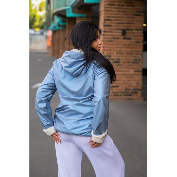 Женская куртка короткая с капюшоном голубая 1089, Цвет: Голубой, Размер: L-XL (46-48 UKR), фото , изображение 2