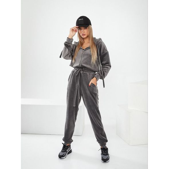 Жіночий велюровий костюм турецький сірий 2025, Колір: Сірий, Розмір: s-m, фото 