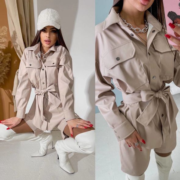 Жіночий костюм сорочка та шорти короткі колір бежевий 1316, Колір: Бежевий, Розмір: 46-48, фото 