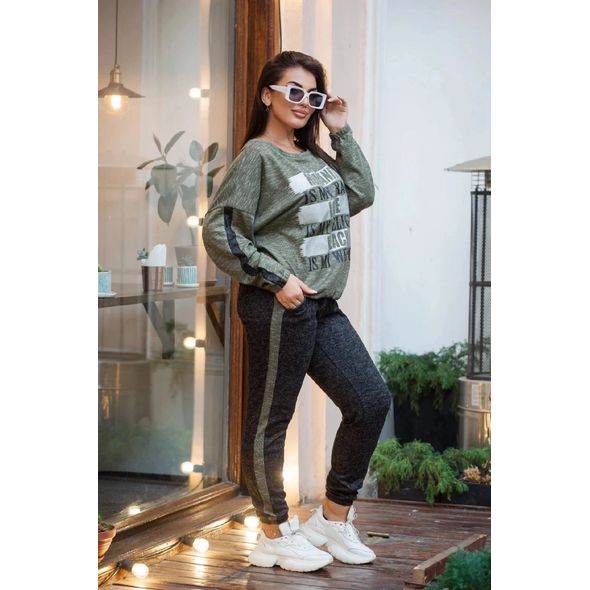 Жіночий спортивний костюм двійка прогулянковий хакі р41647, Колір: Хакі, Розмір: 46-48, фото , зображення 2