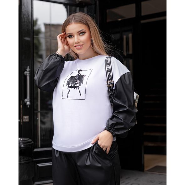 Жіночий прогулянковий костюм модний білий 1047, Колір: Білий, Розмір: 50-52, фото , зображення 2