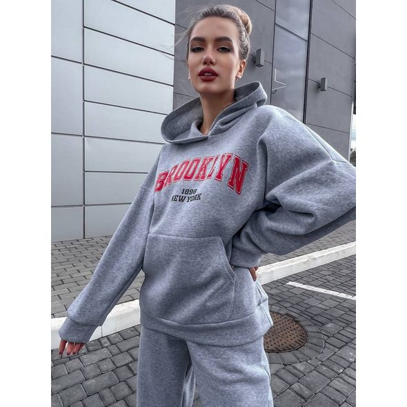 Женский спортивный костюм "Brooklyn" с капюшоном и карманом кенгуру серый 10320, Цвет: Серый, Размер: S-M (42-44 UKR), фото , изображение 2