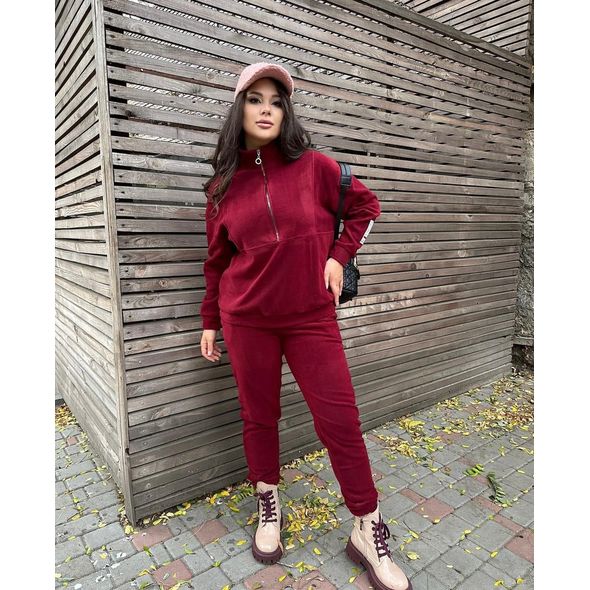 Жіночий теплий спортивний костюм великого розміру бордовий 401, Колір: Бордовий, Розмір: 50-52, фото , зображення 2