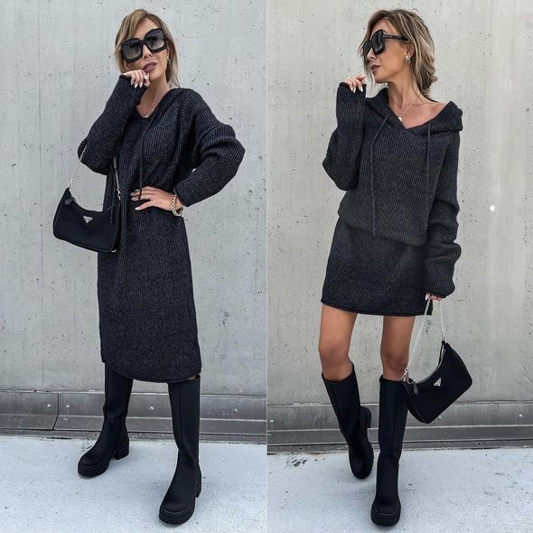 Сукня міді тепла з капюшоном чорна 3241, Колір: Чорний, Розмір: 42-46, фото 