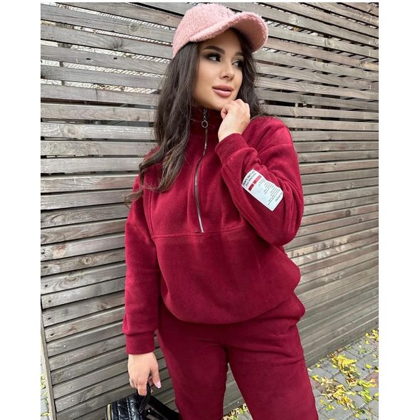 Жіночий теплий спортивний костюм великого розміру бордовий 401, Колір: Бордовий, Розмір: 50-52, фото 