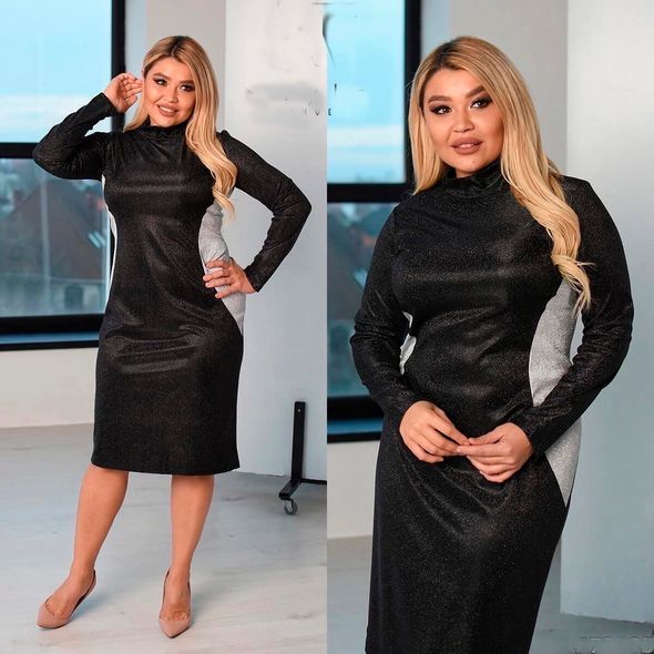 Красива коротка сукня великого розміру чорна зі вставками з боків 378/1, Колір: Чорний, Розмір: 46-48, фото 