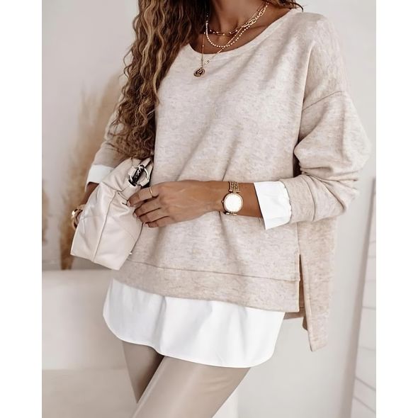 Жіноча кофта обманка вільна бежева 3237, Колір: Бежевий, Розмір: 42-46, фото 