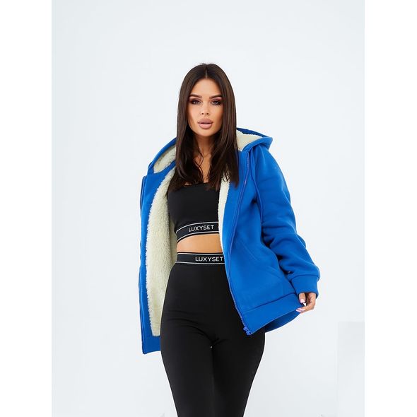 Жіноча тепла кофта на блискавці з капюшоном електрик 599-5299, Колір: Електрик, Розмір: s-m, фото 