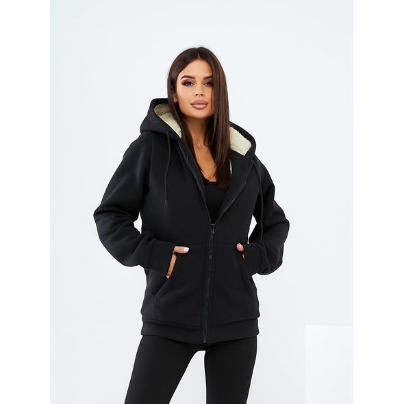 Женская теплая кофта на молнии с капюшоном 599-5299, Цвет: Черный, Размер: 54-56 UKR, фото , изображение 3