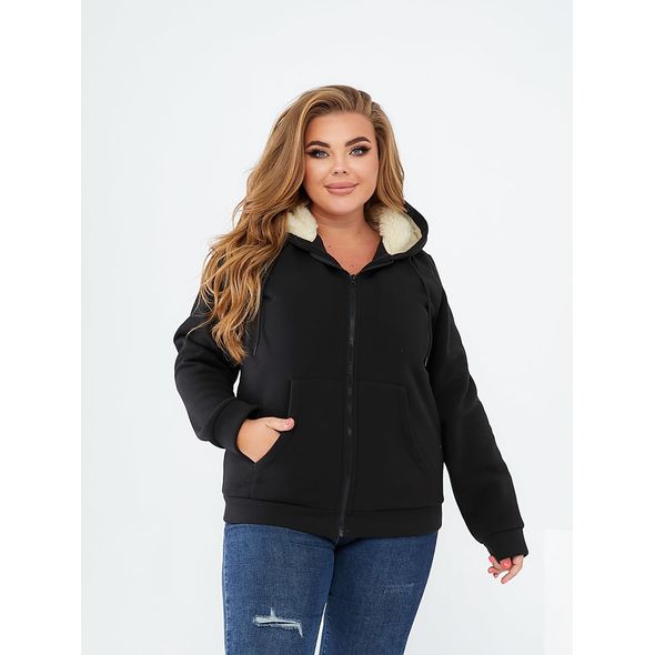 Женская теплая кофта на молнии с капюшоном 599-5299, Цвет: Черный, Размер: 54-56 UKR, фото 