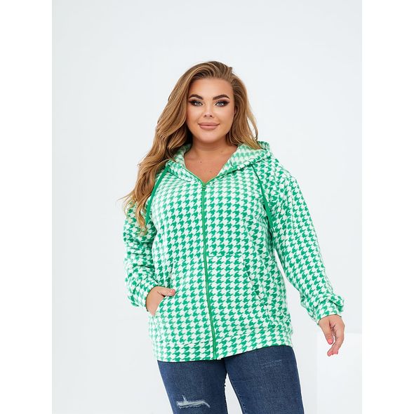 Женская кофта на молнии с капюшоном зеленая 600-5300, Цвет: Зеленый, Размер: S-M (42-44 UKR), фото , изображение 3