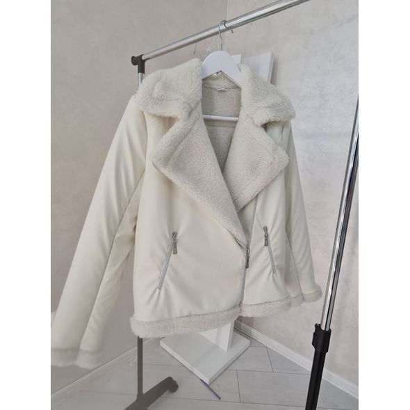 Жіноча дублянка еко-шкіра молочна 30336, Колір: Молочний, Розмір: s-m, фото , зображення 2