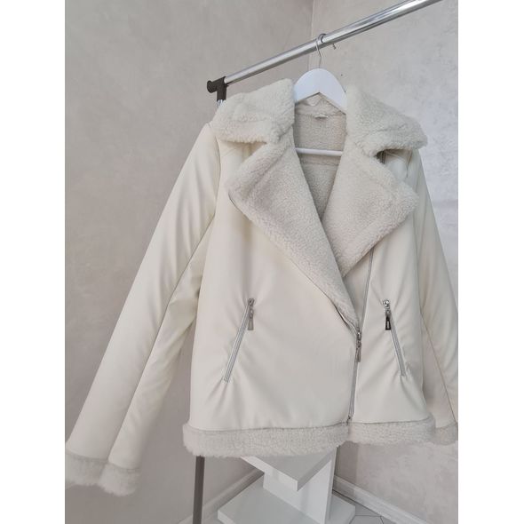 Жіноча дублянка еко-шкіра молочна 30336, Колір: Молочний, Розмір: s-m, фото , зображення 3