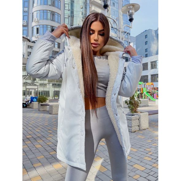 Жіноча тепла куртка на хутрі всередині сіра 30342, Колір: Сірий, Розмір: 42-48, фото , зображення 4