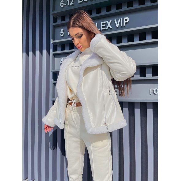 Жіноча дублянка еко-шкіра молочна 30336, Колір: Молочний, Розмір: s-m, фото , зображення 4