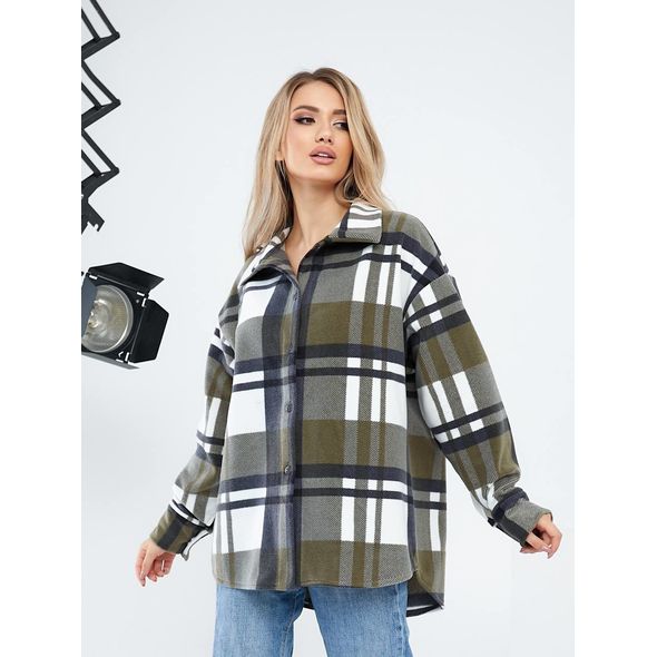 Женская теплая рубашка в клетку хаки 603-5303, Цвет: Хаки, Размер: 54-56 UKR, фото 