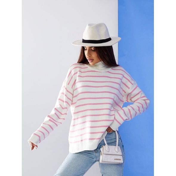 Жіночий светр у тонку смужку колір рожевий 4189, Колір: Рожевий, Розмір: 42-46, фото , зображення 2