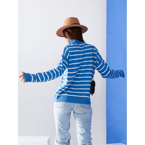 Жіночий светр у тонку смужку колір джинс 4189, Колір: Джинс, Розмір: 42-46, фото , зображення 2