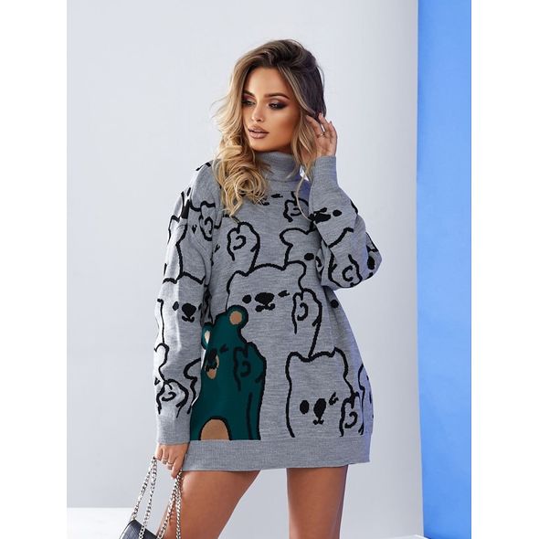 Женский свитер-туника свободного кроя серый 1030, Цвет: Серый, Размер: 42-46 UKR (One size), фото , изображение 2