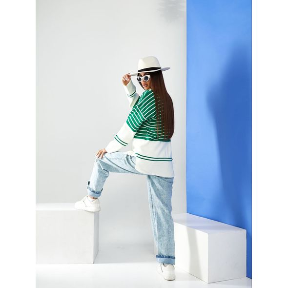 Жіночий светр вільного крою в зелений смужку 5057, Колір: Зелений, Розмір: 42-46, фото , зображення 2