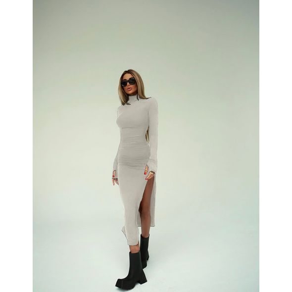 Стильное платье с разрезом по линии бедра серое 1003, Цвет: Серый, Размер: L-XL (46-48 UKR), фото , изображение 2