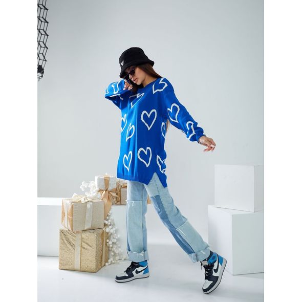 Жіночий светр вільного крою синій 1039, Колір: Синій, Розмір: 42-46, фото , зображення 2