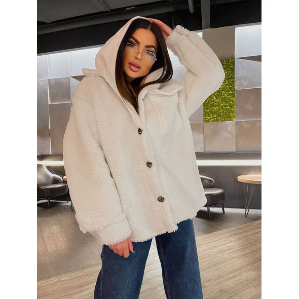 Шубка - рубашка женская цвет молочный 30216, Цвет: Молочный, Размер: 42-46 UKR (One size), фото , изображение 2