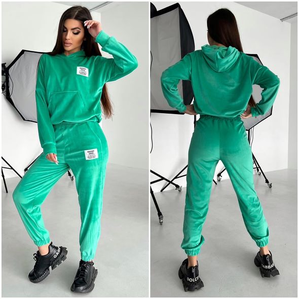 Жіночий спортивний костюм велюровий зелений 472, Колір: Зелений, Розмір: s-m, фото 