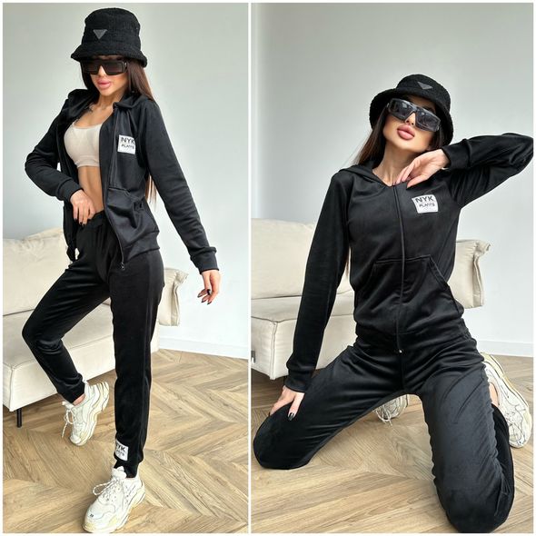 Жіночий костюм спортивний велюровий чорний 482, Колір: Чорний, Розмір: s-m, фото 