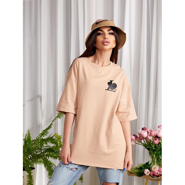 Женская футболка хлопковая бежевая 3004, Цвет: Бежевый, Размер: 42-46 UKR (One size), фото 