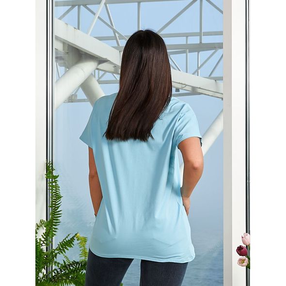 Женская футболка для полных голубая 3005, Цвет: Голубой, Размер: 48-54 UKR (One size), фото , изображение 2