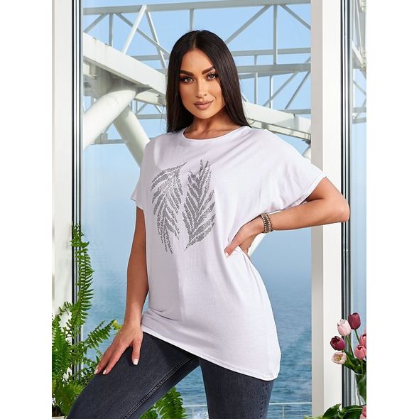 Женская футболка для полных белая 3005, Цвет: Белый, Размер: 48-54 UKR (One size), фото 