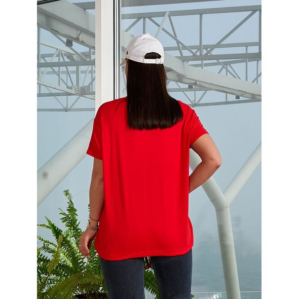 Женская футболка для полных красная 3007, Цвет: Красный, Размер: 48-54 UKR (One size), фото , изображение 2