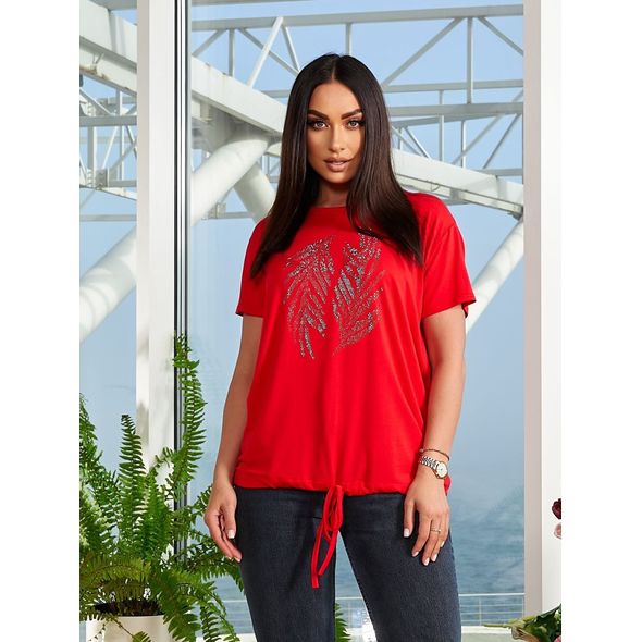 Женская футболка для полных красная 3006, Цвет: Красный, Размер: 48-54 UKR (One size), фото 