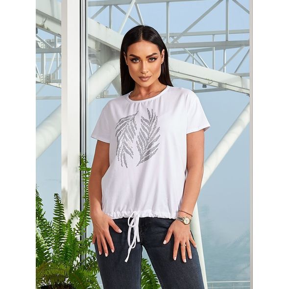 Женская футболка для полных белая 3006, Цвет: Белый, Размер: 48-54 UKR (One size), фото 