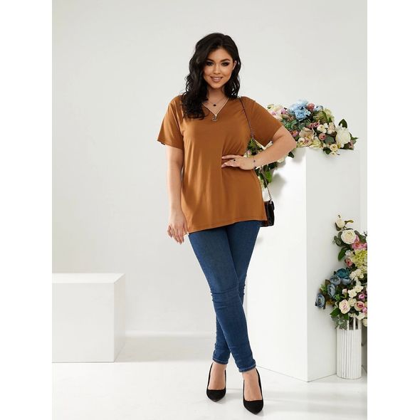 Женская футболка большого кроя кофе 229, Цвет: Кофейный , Размер: 48-50 UKR, фото 