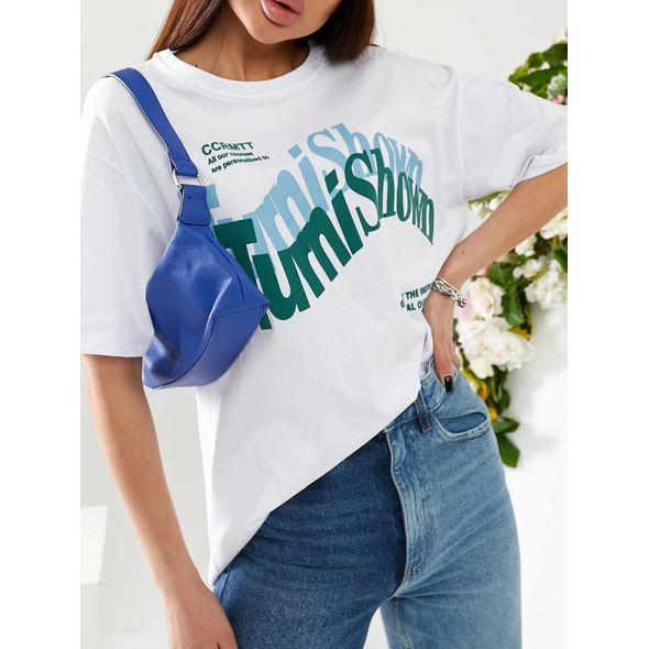 Женская футболка стильная на лето белая 10035, Цвет: Белый, Размер: M (44 UKR), фото 