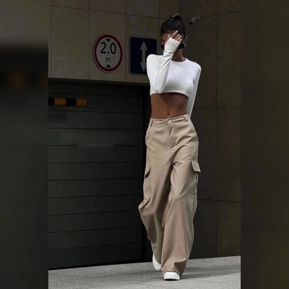 Женские спортивные штаны модные с карманами по бокам цвет бежевый 872/1872, Цвет: Бежевый, Размер: S-M (42-44 UKR), фото 