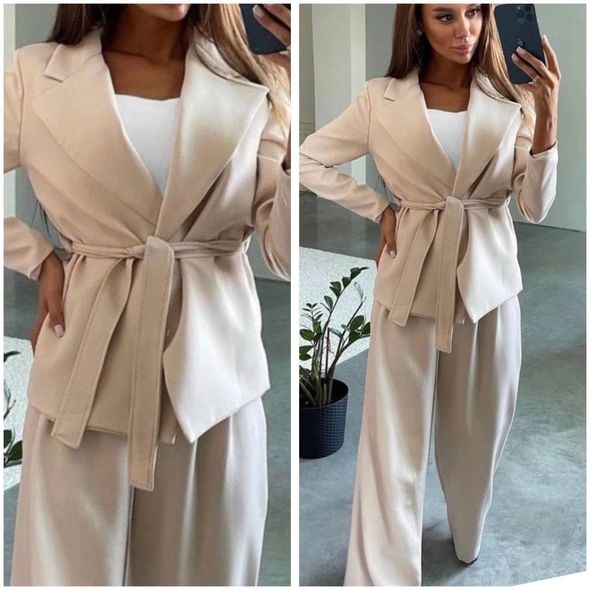 Жіночий діловий костюм брючний бежевий 360/1360, Колір: Бежевий, Розмір: 46-48, фото 