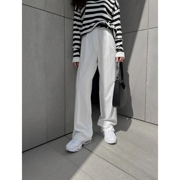 Жіночі штани вільного крою прямі білі 874/1874, Колір: Білий, Розмір: 50-52, фото 