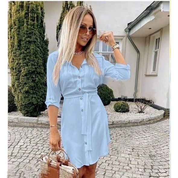 Женское короткое платье в деловом стиле голубое 3260, Цвет: Голубой, Размер: 42-46 UKR (One size), фото 