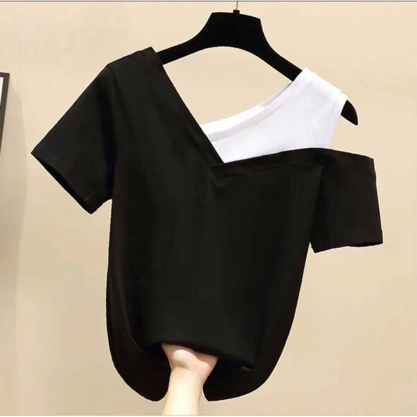 Женская футболка короткая черная 3259, Цвет: Черный, Размер: 42-46 UKR (One size), фото 