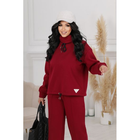 Жіночий спортивний костюм теплий бордовий 23041, Колір: Бордовий, Розмір: 50-52, фото , зображення 2