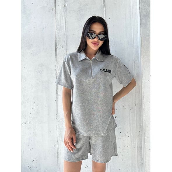 Женский костюм летний спортивный футболка поло и шорты цвет серый 496, Цвет: Серый, Размер: S-M (42-44 UKR), фото 