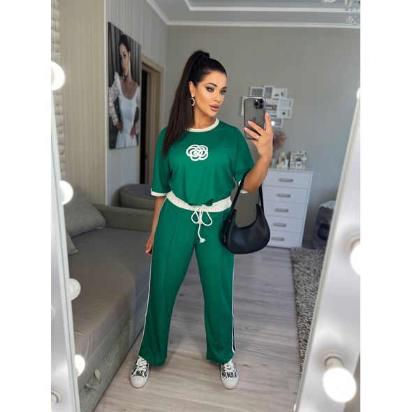 Жіночий костюм прогулянковий літні штани та футболка зелений 433, Колір: Зелений, Розмір: 50-52, фото 