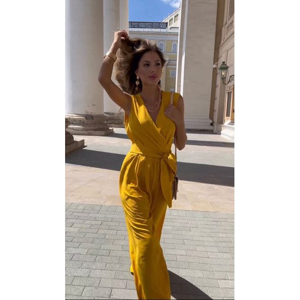 Женский комбинезон брючный без рукавов цвет горчица 3005, Цвет: Горчица, Размер: S-M (42-44 UKR), фото , изображение 2